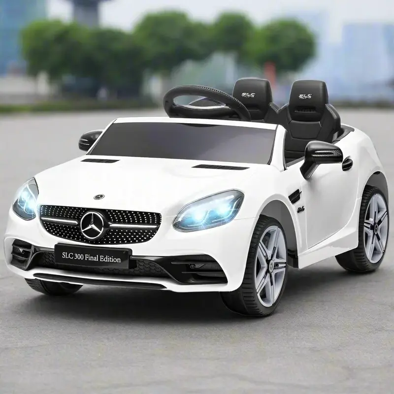 White 12V Mercedes-Benz SLC Licensed Kids Electric Ride-On Car with LED Lights & Music – AIYAPLAY