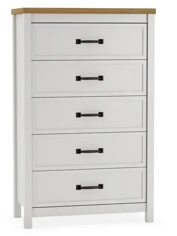 White-and-Brown Kerisden Five-Drawer Dresser