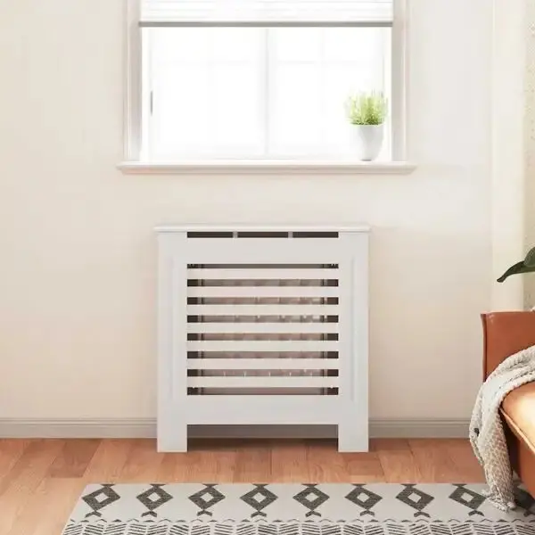 White MDF Radiator Cover | 78 cm Horizontal Slatted Cabinet for Seamless Heating Integration by VIDAXL