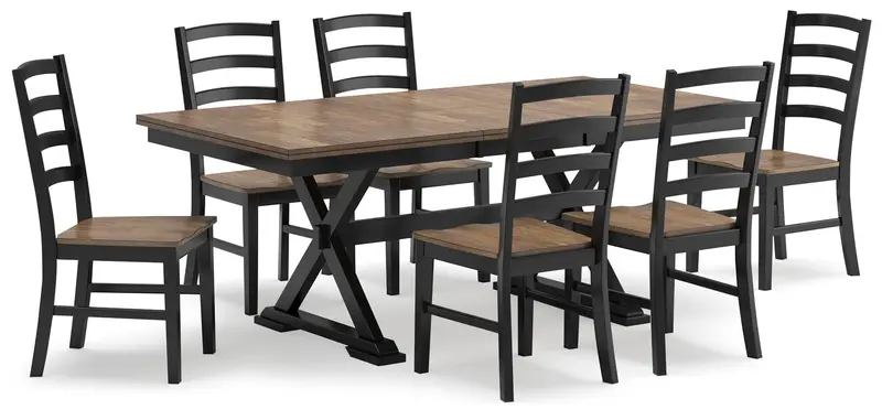 Wildenauer Brown & Black Dining Set: Table + 6 Chairs