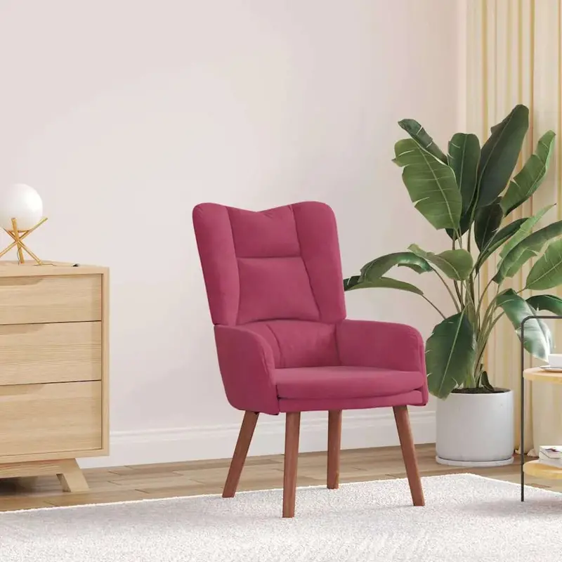 Wine Red Ergonomic Modern Armchair | Velvet Upholstery, Steel Frame & Rubberwood Legs by VIDAXL
