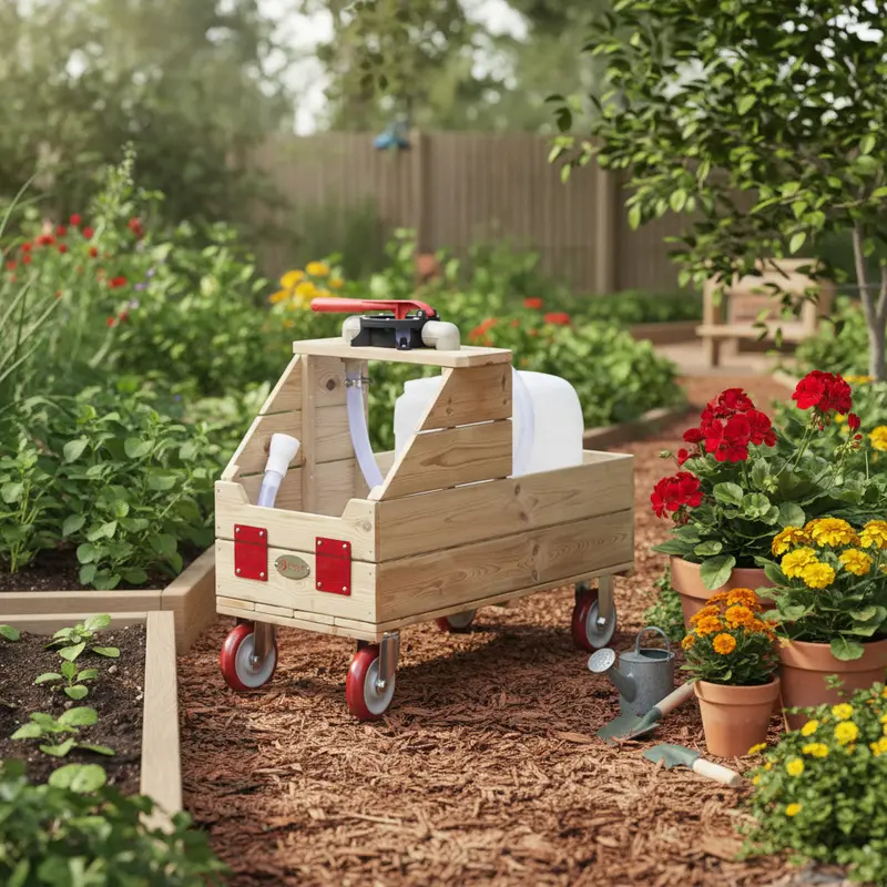 Wooden Kids Watering Cart – Hand-Pump Garden Trolley for Interactive Outdoor Learning