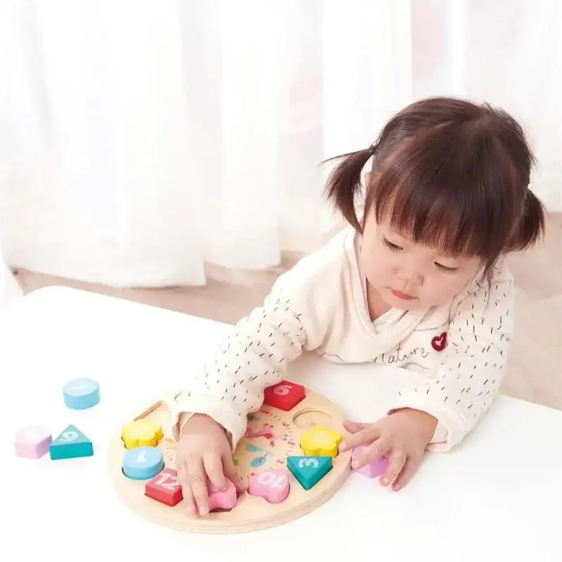 Wooden Learning Clock with Shape Matching | Colorful Time-Telling Educational Toy by LELIN