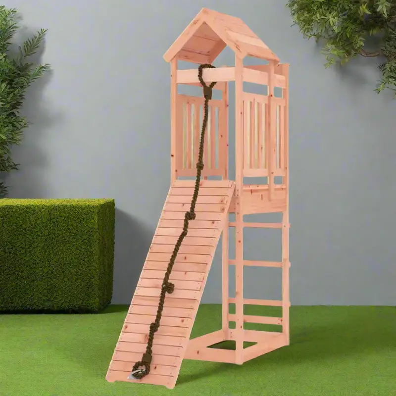 Wooden Outdoor Play Tower – Climbing Frame with Platform, Roof Canopy & Rope Wall by VIDAXL