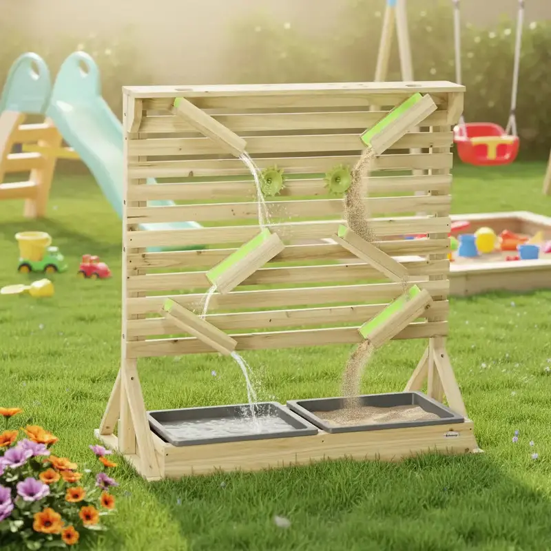 Wooden Sand & Water Play Table for Outdoors – Dual Sinks, Flowing Waterfall Feature & Sturdy Fir Build | OUTSUNNY