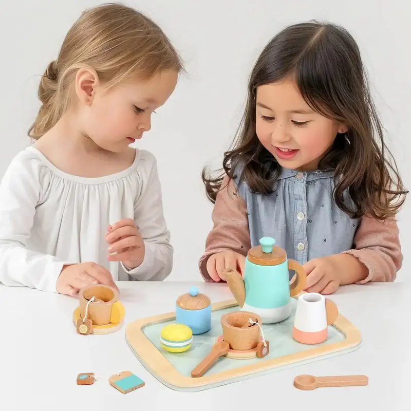 Wooden Tea Party Set for Kids – 16-Piece Role-Play Tea Set with Realistic Details