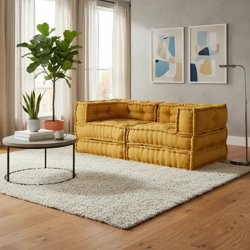 Yellow 2-Piece Fabric Modular Sofa Set | Modular Pouffe Design for Flexible Layouts by VIDAXL