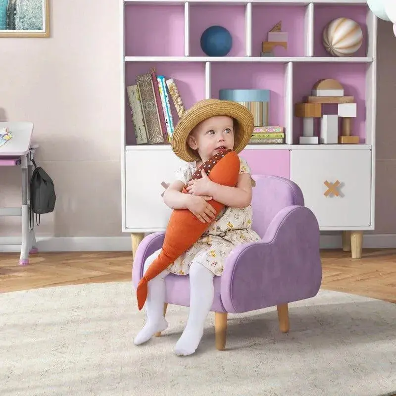 ZONEKIZ Purple Kids Armchair with Cloud Pattern and Premium Dutch Velvet